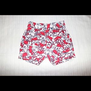 Baby boys white and red Hawaiian print shorts.
